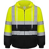 TCCFCCT Reflective Hoodie for Men Safety Work Hoodies with Zipper, Class 3 High Visibility Hoodie for Men Women, Hi Vis Hoodies for Surveyors, Dirt-resistant with Black Bottom Part, Yellow L