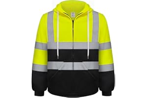 TCCFCCT Reflective Hoodie for Men Safety Work Hoodies with Zipper, Class 3 High Visibility Hoodie for Men Women, Hi Vis Hoodies for Surveyors, Dirt-resistant with Black Bottom Part, Yellow L