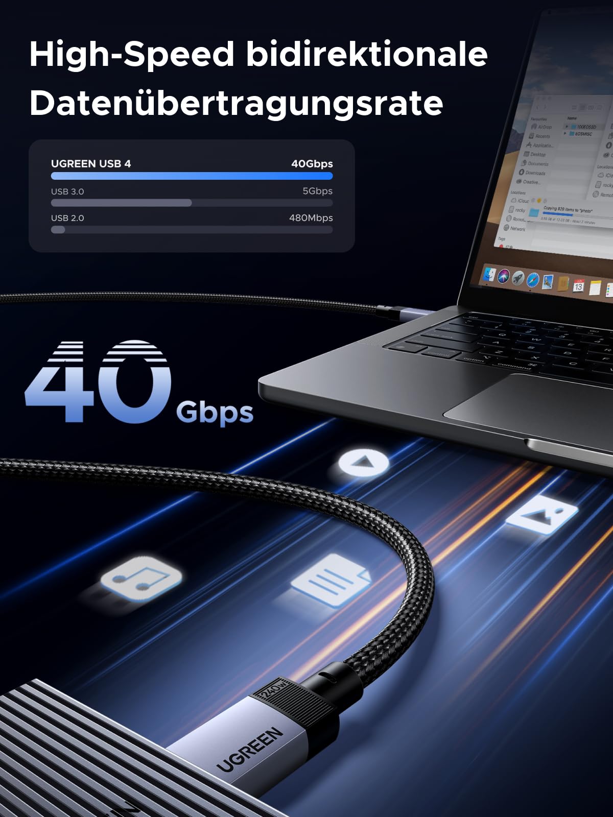 UGREEN USB C Kabel, USB 4 Kabel, 240W Ladekabel USB-C, 1M Schnellladekabel mit 8K Videosignalübertragung Datenkabel, kompatibel mit iPhone17/Air/MacBook Pro/Monitor/Dockingstation/iPad (40 Gbps 1M) 2