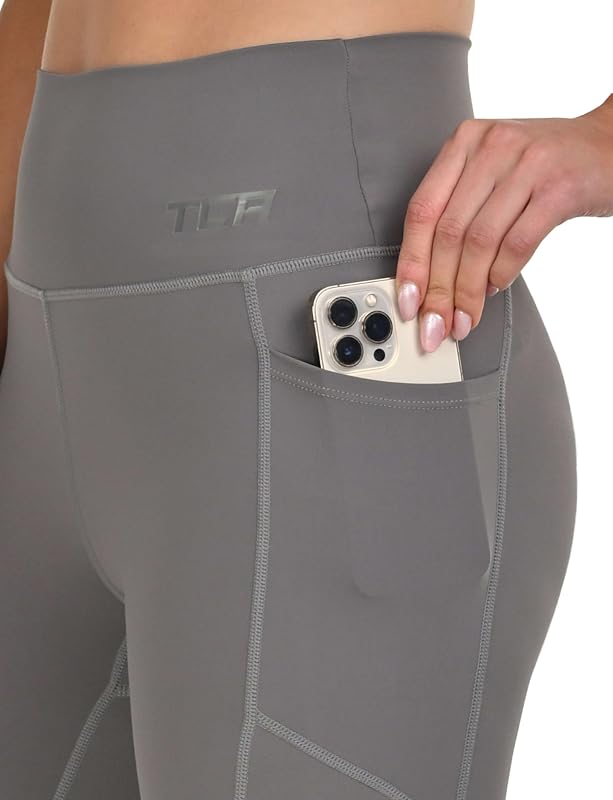 Leggings 7/8 Taille Haute pour Femmes – Leggings Ultra Doux avec Contrôle du Ventre et 2 Poches Latérales Ouvertes pour la Course, la Gym et Le Yoga -Charcoal/Grey, M