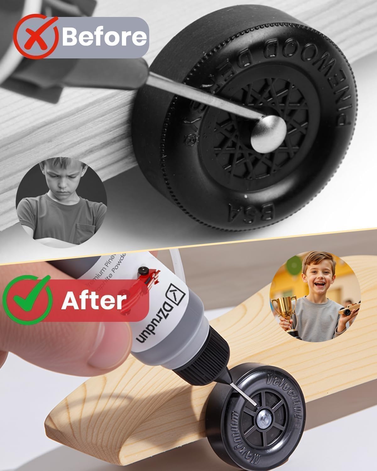 DZrudun Graphite Powder for Pinewood Cars-0.5oz Dry Graphite Lubricant Spray for Derby Axles&Wheels|High-Purity 3000-Mesh Multi-Use Lock Lubricant|Use with Pinewood Car Weights Kit|Easy Squeeze Bottle