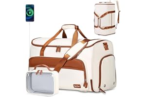 BEVALSA Garment Duffle Bags for Travel, Convertible Garment Bag for Men Women, Carry On Duffle Bag Backpack with Shoe Compartment & Toiletry Bag, 4 in 1 Hanging Suitcase Suit Travel Bags (Beige)