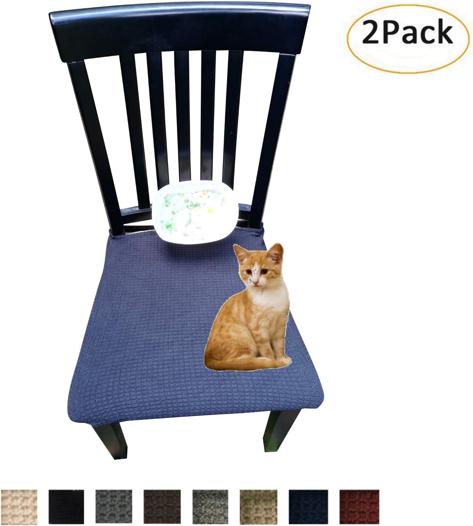 Waterproof Dining Chair Cover Protector - Pack 2 - Perfect For Pets, Kids, Elderly, Restaurants, Party - Machine Washable, Snugly Fit, Removable, Many Color Choices, Clean the Mess Easily (Black)