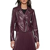 DKNY womens Zipped Detail Faux Leather Moto Jacket