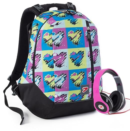 title=Zaino SEVEN- THE DOUBLE POP HEART- Viola- cuffie stereo con grafica abbinata
