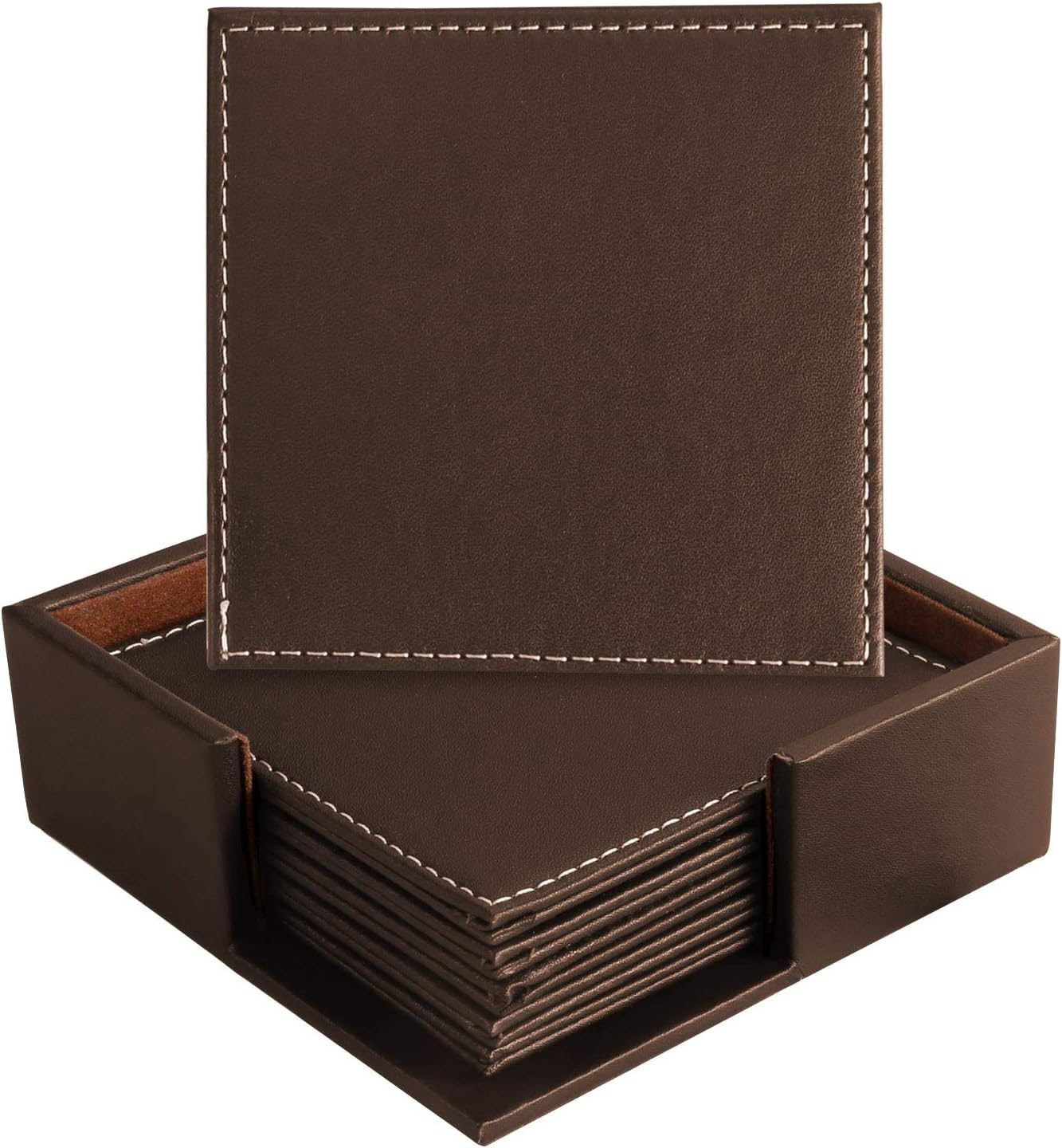 Leather Coasters for Drinks with Holder Set of 6,Coffee Mats Protect Furniture from Hot or Cold Water Marks & Damage