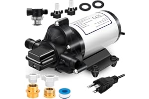 ASDFGHT 33-Series RV Fresh Water Pump 110V AC 4.0GPM 50PSI- 110V Self Priming Demand Diaphragm Pump for Camper Kitchen Bathroom Marine Yacht Caravan(with Garden Hose Adapters)