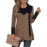 Furnex Women's Long Sleeve Cowl Neck Tunic Top Casual Pullover Sweatshirt