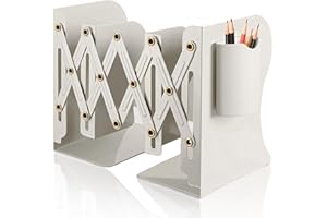 AEWXKT Adjustable Bookends - Cream White - 19 Inches 2 Dividers Heavy Duty Metal Book Holders - Book Storage Rack, Organizer Magazine File Holder for Desk - Decorative Bookends for Office School Bookstore