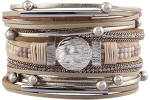 GelConnie Leather Wrap Bracelet Boho Cuff Bracelets Crystal Leather Bracelet Magnetic Multi Strand Bracelets Bohemian Bracelet Leather Wristbands Bangle Jewelry for Women Teen Wife Mother