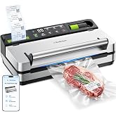 98kPa Smart Vacuum Sealer with FreshTrack Label Printing &amp; Food Manager App | Double Heat Seal, Dual-Pump Suction, Wider Easy-Lift Handle, Extra Moist Mode Food Sealer for Meal Prep, VSP801, Silver
