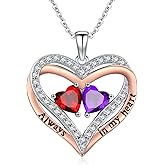 WYDDO Heart Birthstone Necklace for Women 14K Rose Gold/White Gold Filled Overlapping Double Hearts Pendant Anniversary Valentine's Day Birthday Mother's Day Christmas Gifts for Wife Mom Daughter Her