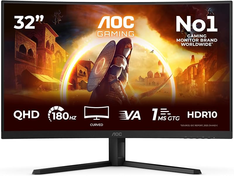 CQ32G4VEAD 32 Zoll Curved, WQHD Gaming Monitor, 180Hz, Fast VA Panel, 1ms GtG, Adaptive Sync, HDR10, FreeSync, (2560x1440 HDMI 2X 2.0 DP 1x 1.4) Schwarz