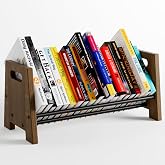 NNIANXING Desktop Bookshelf Organizer, Wood Rustic Slanted Desk Bookshelf, Small Tabletop Book Rack, Portable Save Space Bookcase for Book Display Home Office Organzier