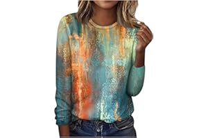 BARNRAE Plus Size Tops for Women,Women's Casual Fashion Print Long Sleeve O-Neck Lapel Comfortable T Shirts Top