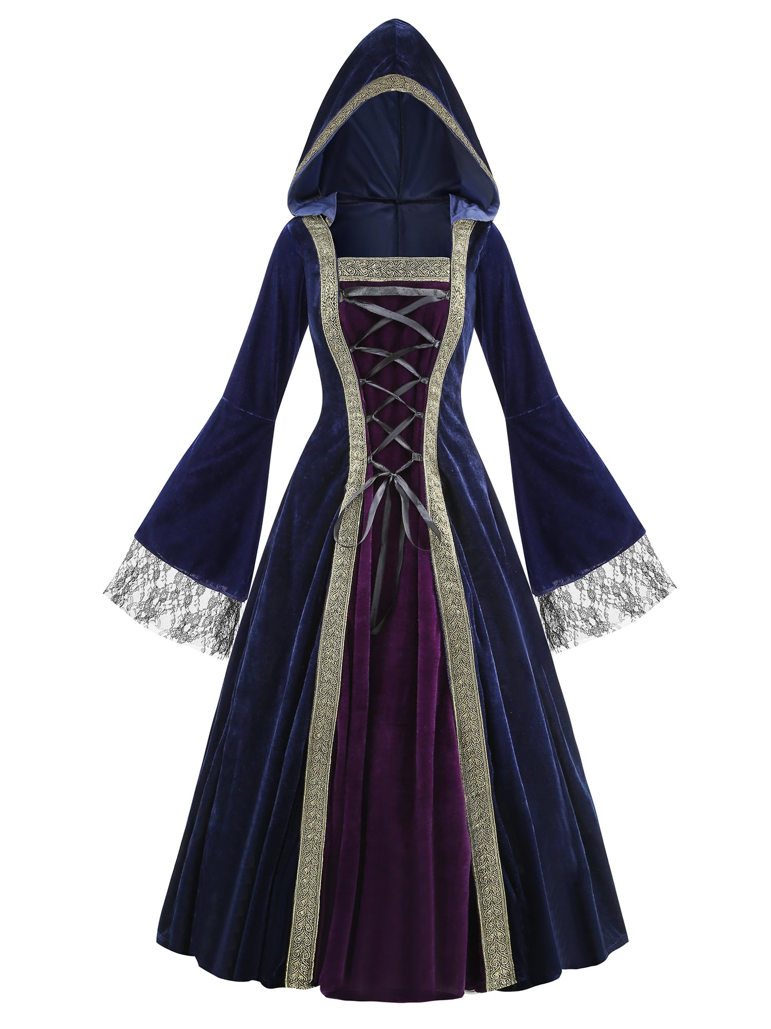 maxToonrain Medieval Costume Women Short,Women's Halloween Costumes Renaissance Dress Burgundy Vintage Gothic Velvet Victorian Dresses World Book Fancy Dress For Women(Blue，L)
