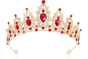 CIEHER Gold and Red Crowns for Women Girls Vintage Queen of Hearts Crown Tiara Queen Crown Queen of Hearts Accessories Luxury Rhinestone Red Crown for Halloween Costume Cosplay Birthday Prom Party