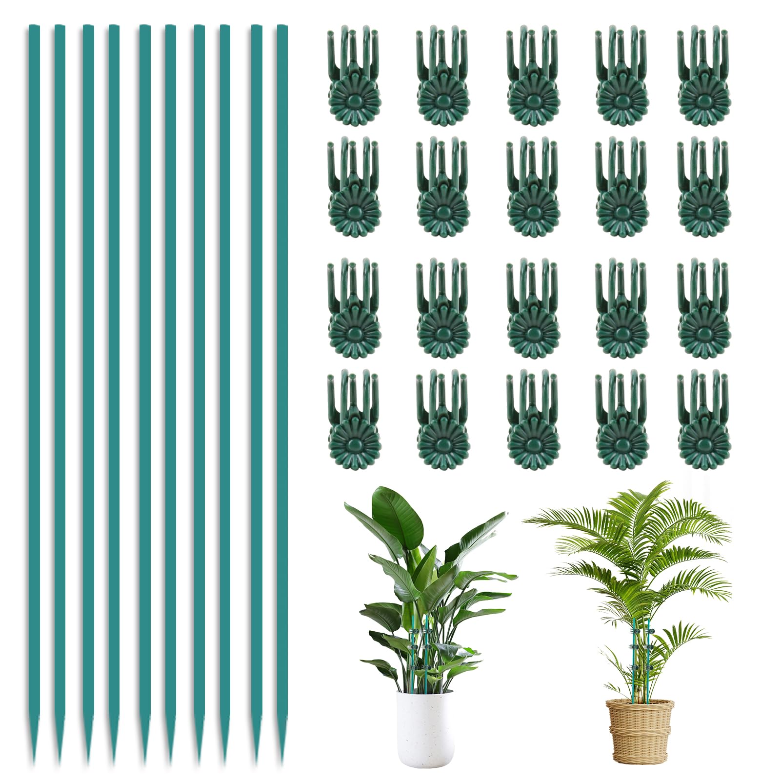 SMCEHEYA 30cm Plant Support Stakes 10Pcs with 20Pcs Plant Clips Garden Canes Bamboo Sticks Bendable Plant Support Sticks for Indoor Plants Orchid Sticks Garden or Home Floral Picks Gardening Tripods
