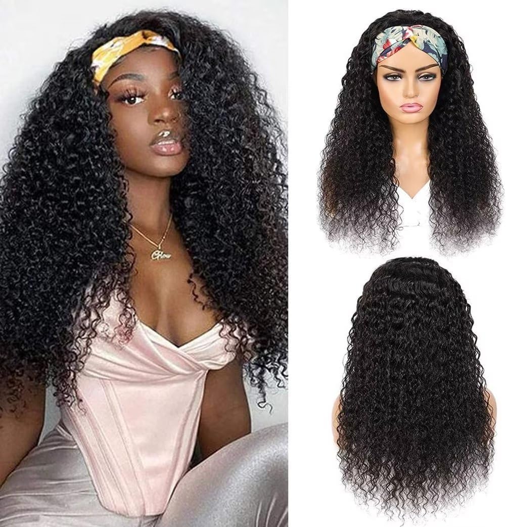 Headband Wig Brazilian Wigs For Women Human Hair Kinky Curly Headband Wigs for Black Women Glueless None Lace Front Wig 150% Density Real Hair Wigs Human Hair 14 Inch