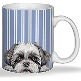 FITIE Blue and White Striped Shih Tzu Mug, Gifts for Shih Tzu Lovers Ceramic Coffee Mug with Handle, Dog Lovers Mom Owner Gifts Tea Cup Coffee Cup for Home Office Work, 11 oz