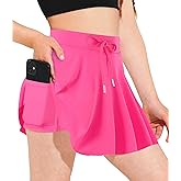 Hvididan Girls Tennis Skirt Athletic Skort Butterfly Flowy Skorts for Kids Shorts with Pocket Hot Pink