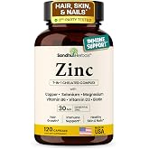Zinc 30mg 120 Capsules with Copper Selenium Biotin | for Hair Skin &amp; Nails | Immune Support Supplement | 7-in-1 Chelate Zink Magnesium Complex | For Men &amp; Women | Made In USA NSF-GMP Certified Facility