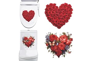 BASEMMAHER 2Pcs Heart Rose Butterfly Flowers Toilet Stickers Valentine's Day Floral Plants Leaf Self-Adhesive Wall Decals DIY Watercolor Bouquet Toilet Lid Cover Stickers for Bathroom Laptop Window Décor