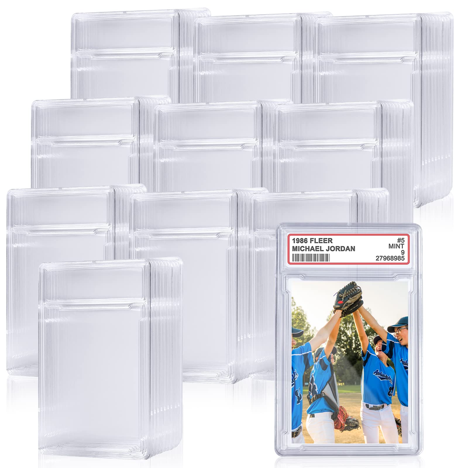 Photo 1 of 100 Pieces Baseball Card Holder with Label Position Clear Graded Card Sleeves Acrylic Trading Card Protectors Case for Standard and Graded Cards Hard Card Holder Case for Game Sports Card (100 Pcs)