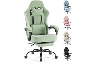 Sweetcrispy Computer Gaming Chair - High Back Ergonomic Desk Chair with Footrest and Lumbar Support, Height Adjustable Task Chair with Linkage Armrests and Headrest, 360° Swivel Wheels, Green