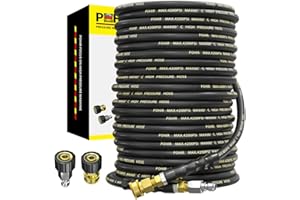 POHIR Power Washer Hose 100FT with 3/8'' Quick Connect, High Tensile Wire Braided Car Wash Water Hose with 2 Quick Connect Kits Compatible M22 14 mm, 1/4 Inch Hose for Pressure Washer, 4200 PSI