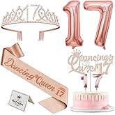 Dancing Queen Party Decorations 17 with Dancing Queen Sash and Tiara, Cake Topper and Candles, Number Balloons, 17th Birthday Decorations for Girls, 17 Year Old Gifts for Girls