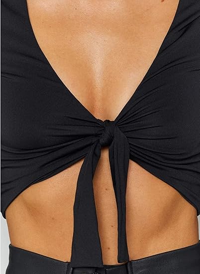 plunging neck tied bowknot crop blouse