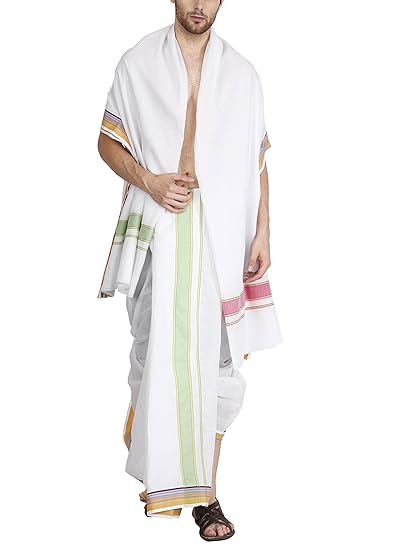 Men's 9X5 Panjagajam white dhoti for men,seer fancy,Color White