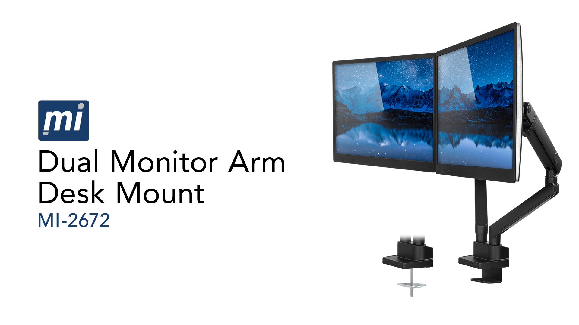 Full Motion Dual Monitor Desk Mount with Gas Spring Arms for monitors up to 32 | holds up to 19.8 lbs per monitor | MI-45116