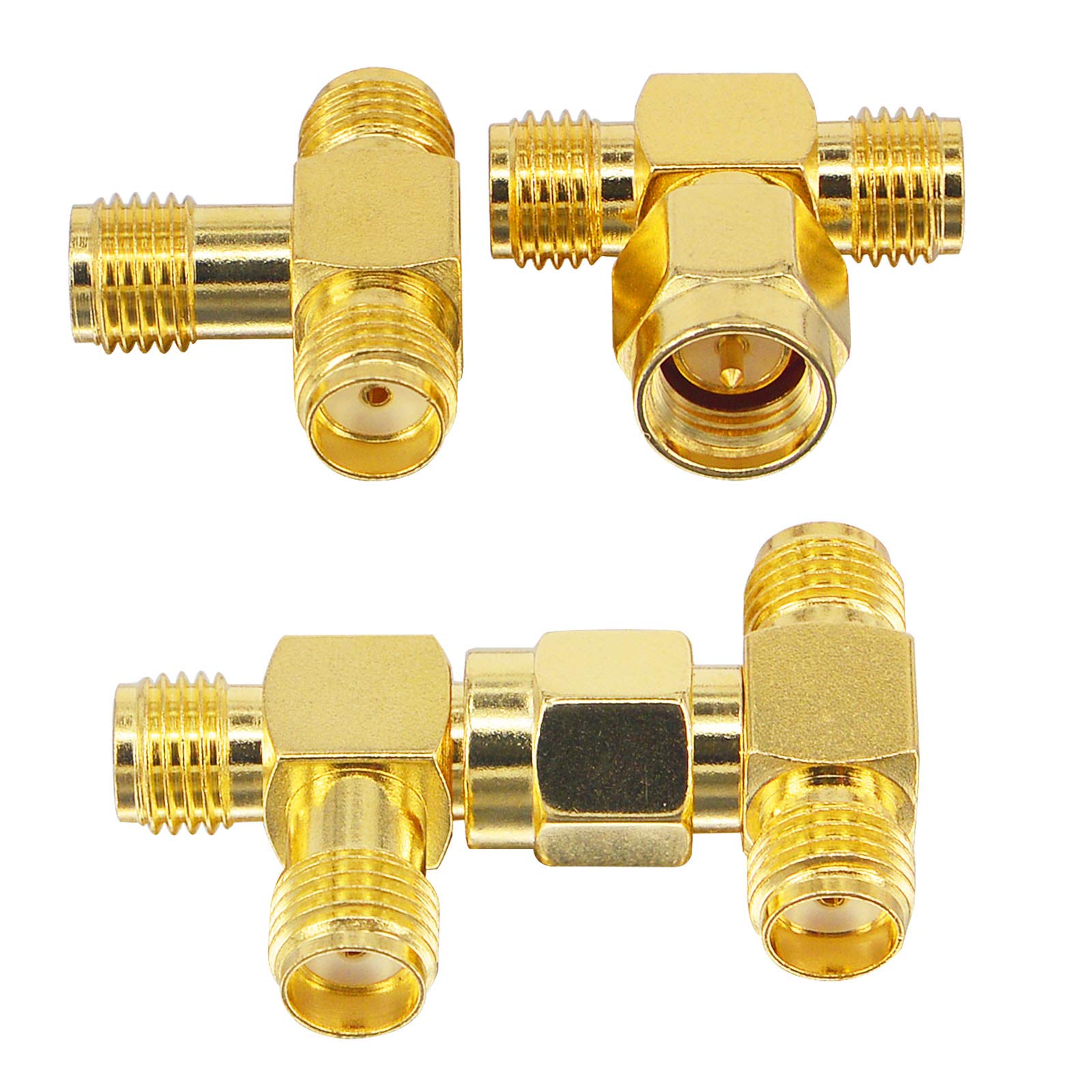 Boobrie 4PCS SMA Splitter Adapter Male to Dual Male Female Triple T 3 Way SMA T-type Splitter RF Adapter for WiFi Antenna Extension Cable FPV Drone