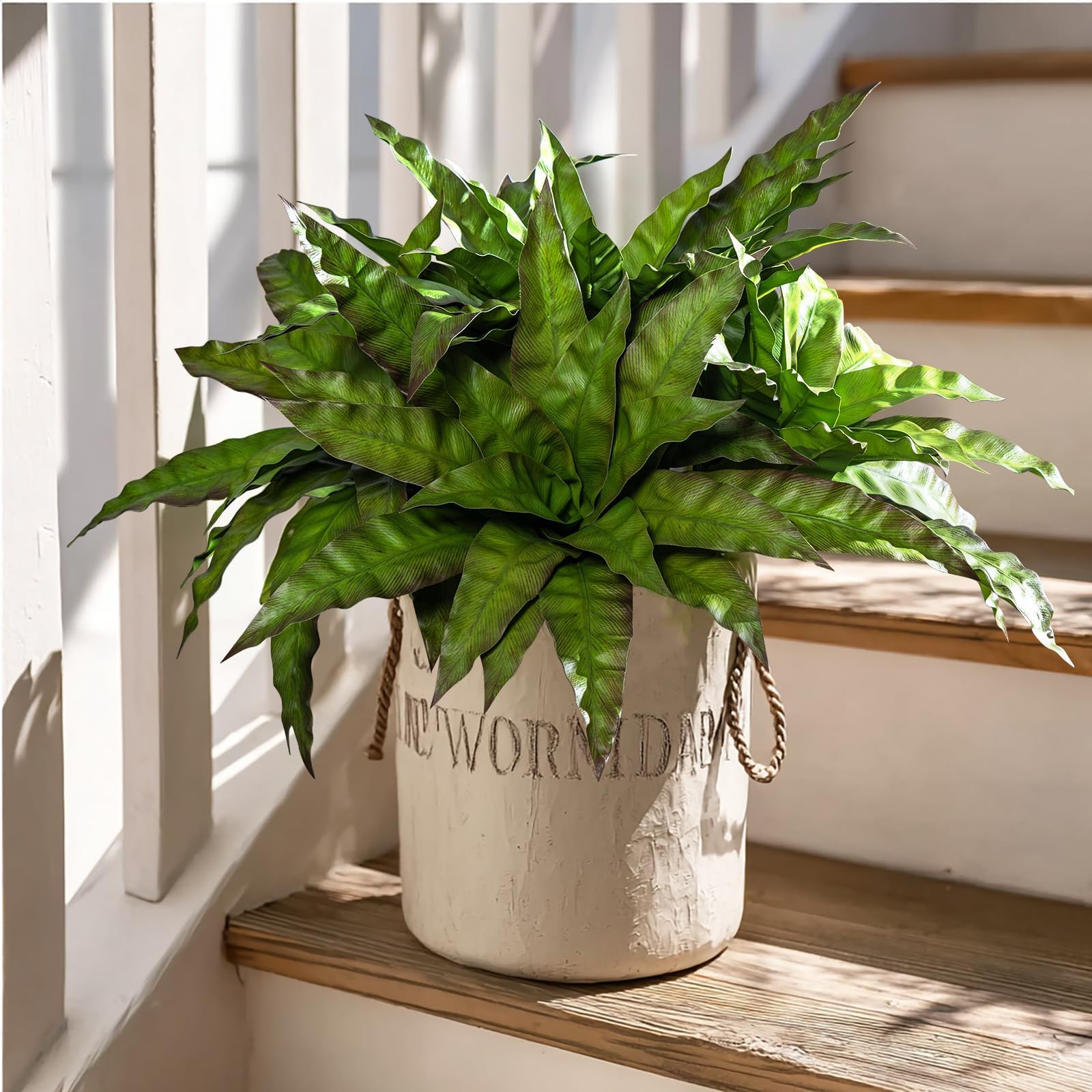 Photo 1 of 4 Pcs Artificial Greenery Stems Fake Bird Nest Fern Faux Branches Artificial Plants Realistic Fake Dracaena Realistic Plants for Indoor Outdoor Porch Patio Home Office Living Room Decor (Brown Green)