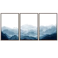 SIGNWIN 3 Piece Framed Canvas Wall Art Mountain with Fog Canvas Prints Home Artwork Decoration for Living Room,Bedroom - 16