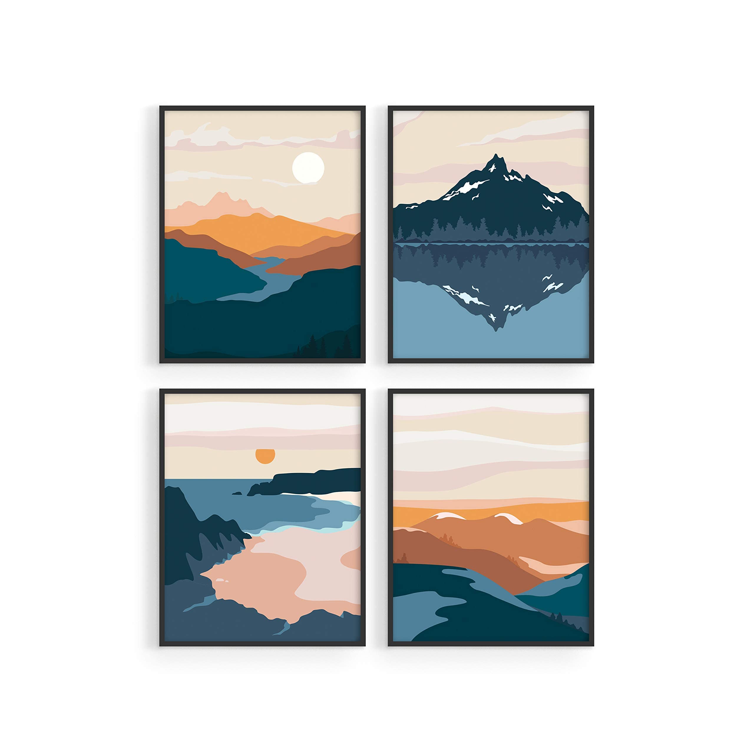 HAUS AND HUES Mid-Century Nature Wall Art Prints - Mountain Decor (8"x10", UNFRAMED)
