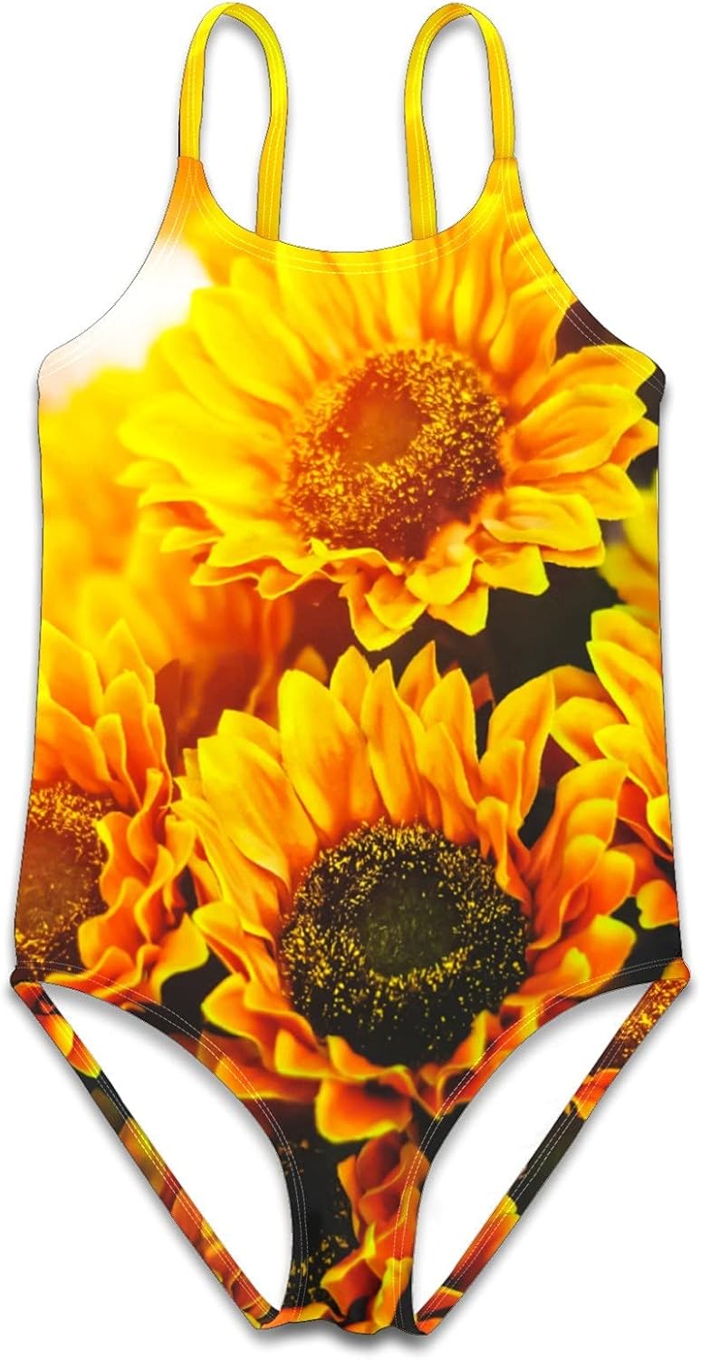 Girls Swimsuit One Piece Sunflower Blooming Beautiful Sun