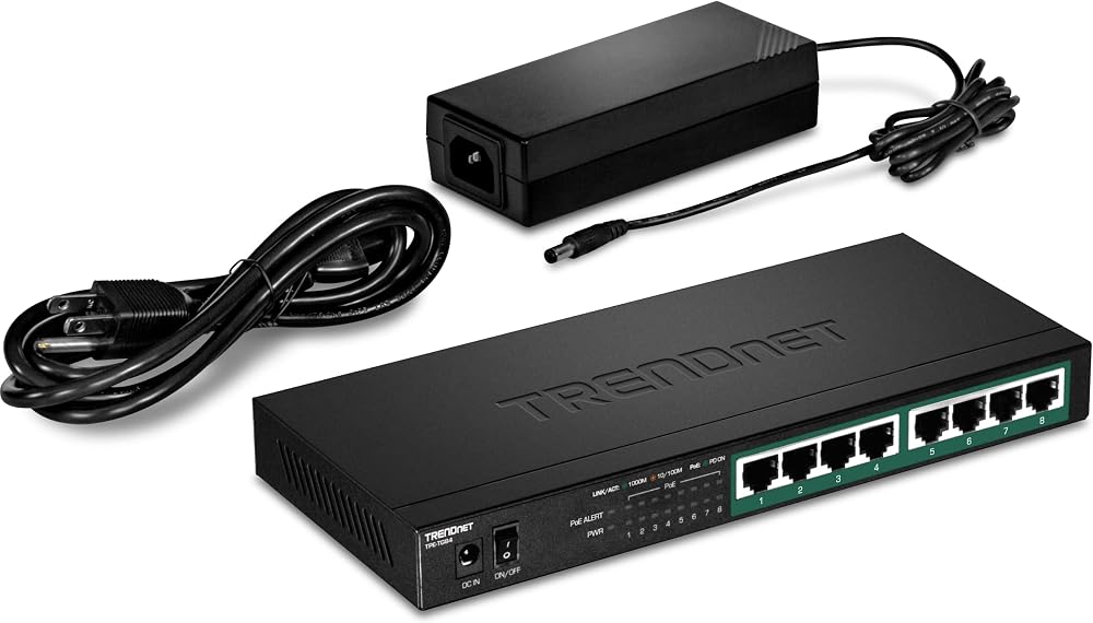 TRENDnet TPE-TG84 8-Port Gigabit PoE+ Switch 120W Budget 16Gbps Fanless