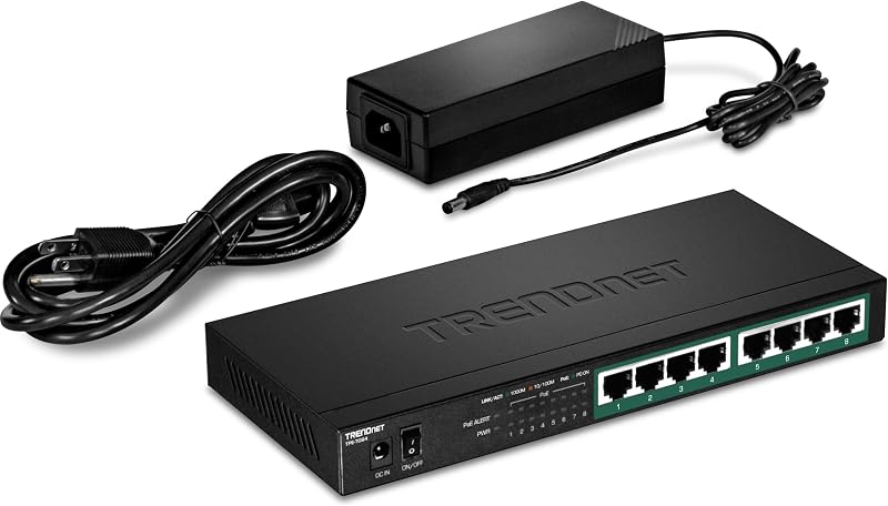 TRENDnet TPE-TG84 8-Port Gigabit PoE+ Switch 120W Budget 16Gbps Fanless