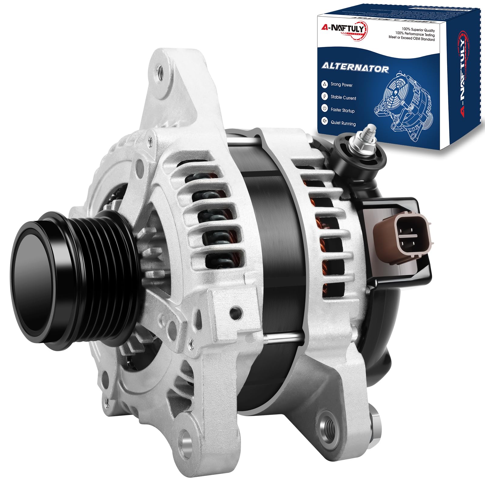 View 1 of 11385N Alternator Fits for 2009-2011 Toyota Corolla 1.8L L4, 2009-2010 Toyota Matrix, 2009-2010 Pontiac Vibe, 2008-2014 Scion xD, 100A, 11386, 12897, 210-0731, 210-0699, 104210-5490