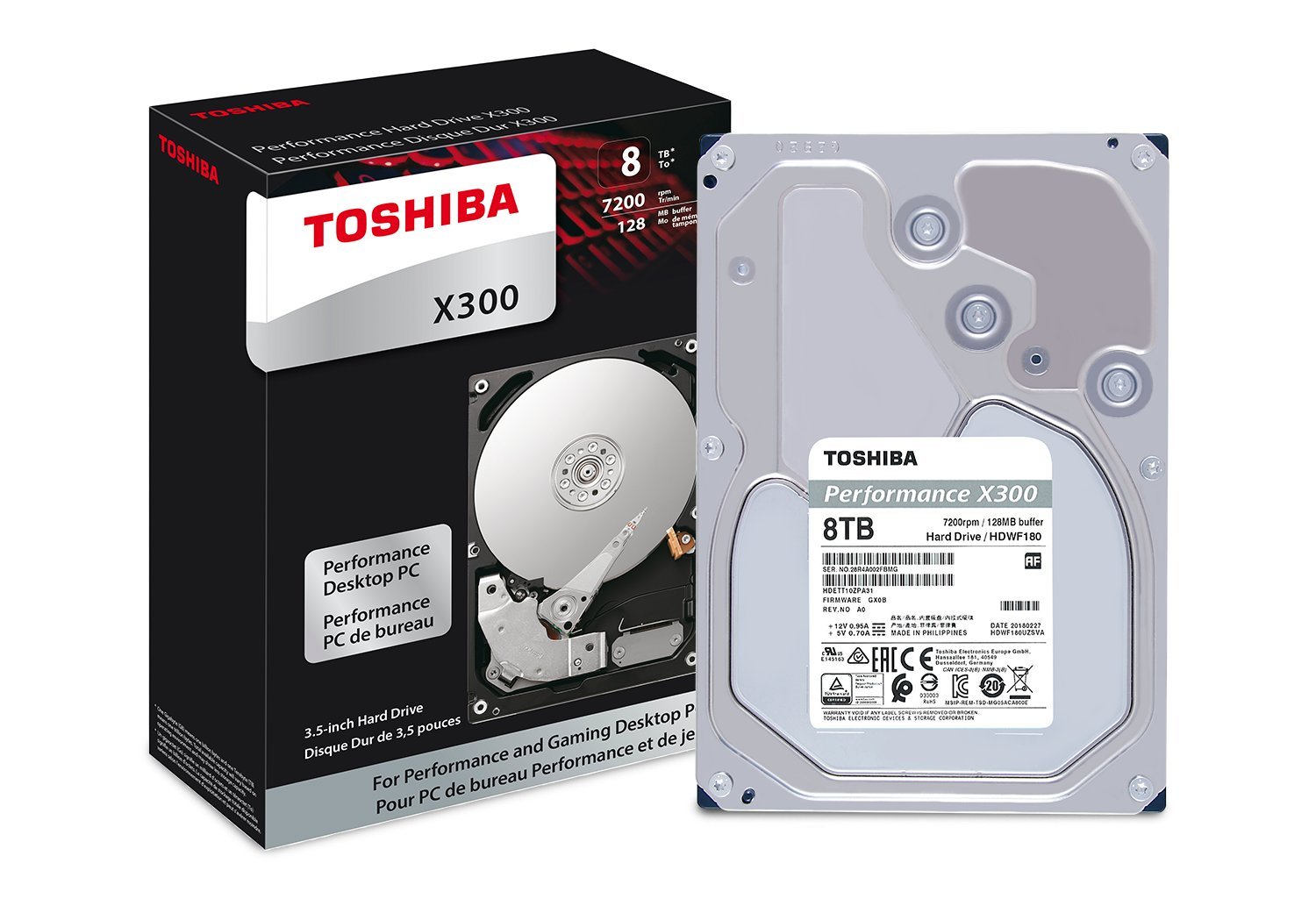 Toshiba X300 8TB Performance Desktop and Gaming Hard Drive 7200 RPM 128MB Cache SATA 6.0Gb/s 3.5 Inch Internal Hard Drive (HDWF180XZSTA)