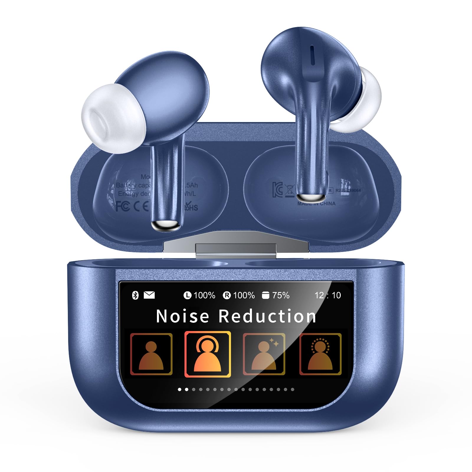 Szwdo Wireless Bluetooth 5.4 Earbuds with ANC Noise Cancelling, 48 Hours Playtime, Touch Screen Control, Navy Blue in-Ear Headphones for iOS Android Image