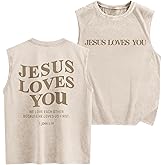 Weetiotio Jesus Loves You Mens Graphic Tank Tops Christian Sleeveless Cut Off Muscle Shirts Gym Workout Tank Acid Wash Tshirt