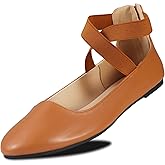 EMMA NEW YORK Women's Comfortable Ballet Flats with Strap, Ballerina Flats with Elastic Ankle Straps for Women Renaissance Shoes Women Flat Ballerina Shoes