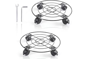 HOMEYI 2Pack Plant Caddy with Wheels Heavy Duty Metal Iron, 13'' Black Capable of Bearing 164 LBS, Plant Stand with 360° Lockable Wheels for Plant Pots, indoor outdoor garden planter