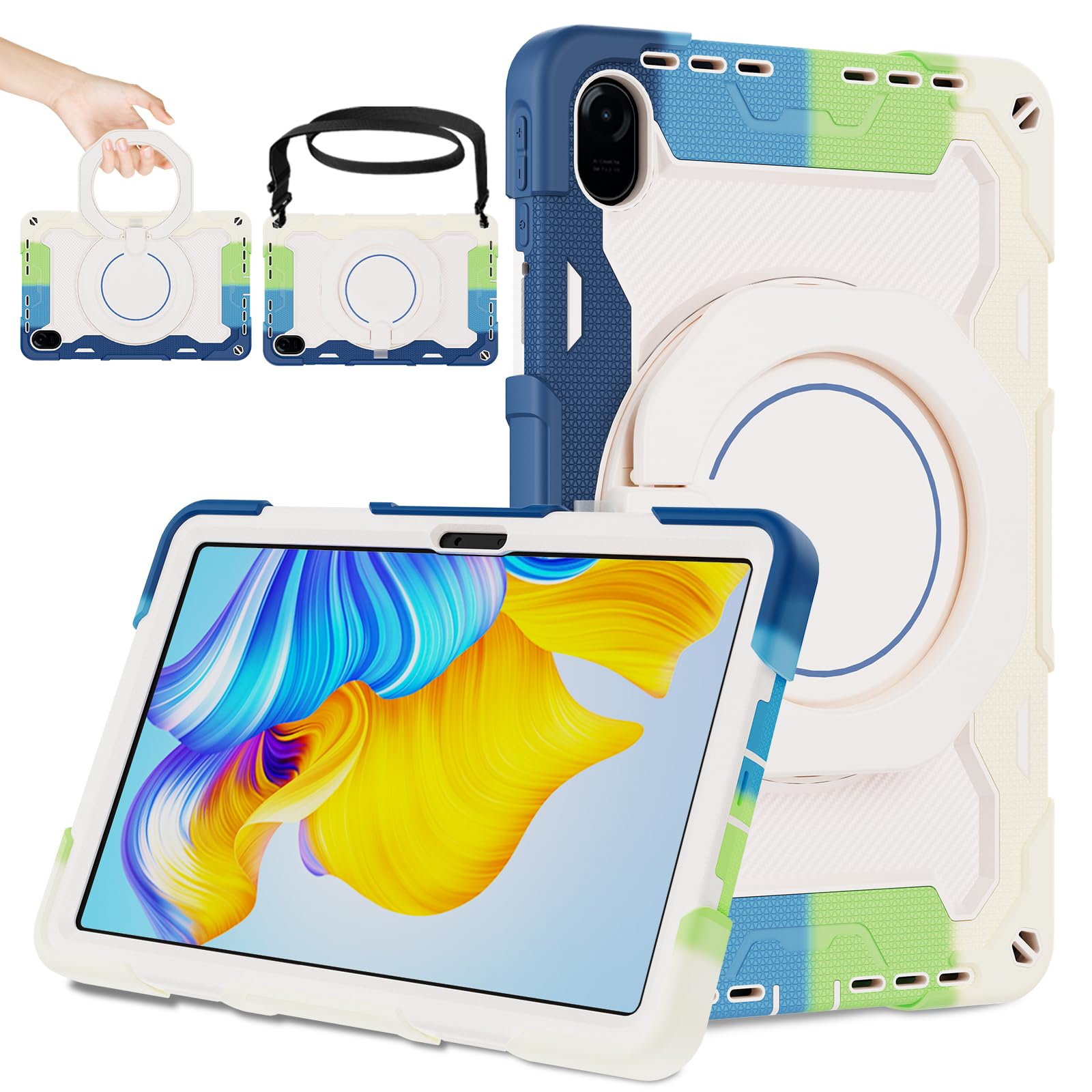 ROISKIN for Honor Pad 8 12 Inch Case 2022 for Kids,Heavy Duty Shockproof Cover with Screen Protector & Rotating Stand & Shoulder Strap & Pencil Holder,Navy Blue