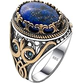Genuine Solid 925 Sterling Silver Accented with Bronze, Natural or Simulated Gemstone, Authentic Vintage Turkish Ottoman Style Ring for Men