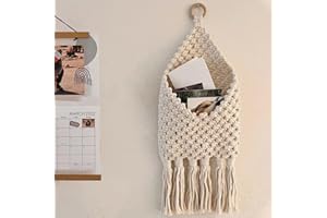 D-WERACK Macrame Hanging Wall Basket for Boho Home Decor, Mail Holder, Over The Door Organizer for Bedroom Nursery Living Room Storage, Decorative Behind Door Woven Bag for organizing